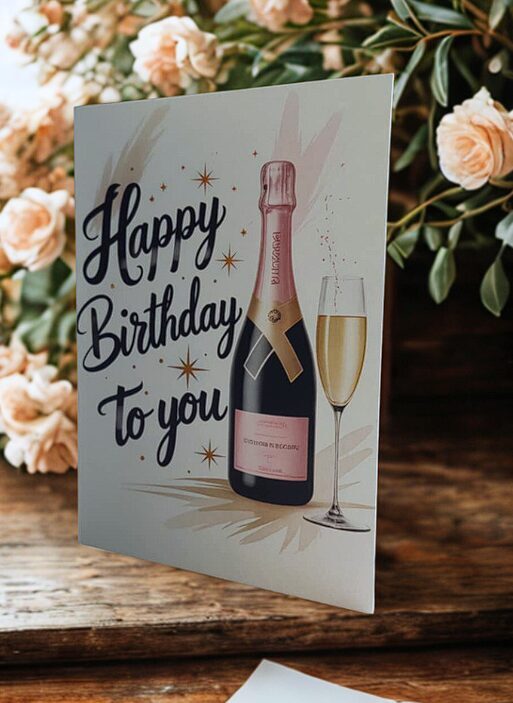 Greeting Card “Happy Birthday Champagne” with Envelope
